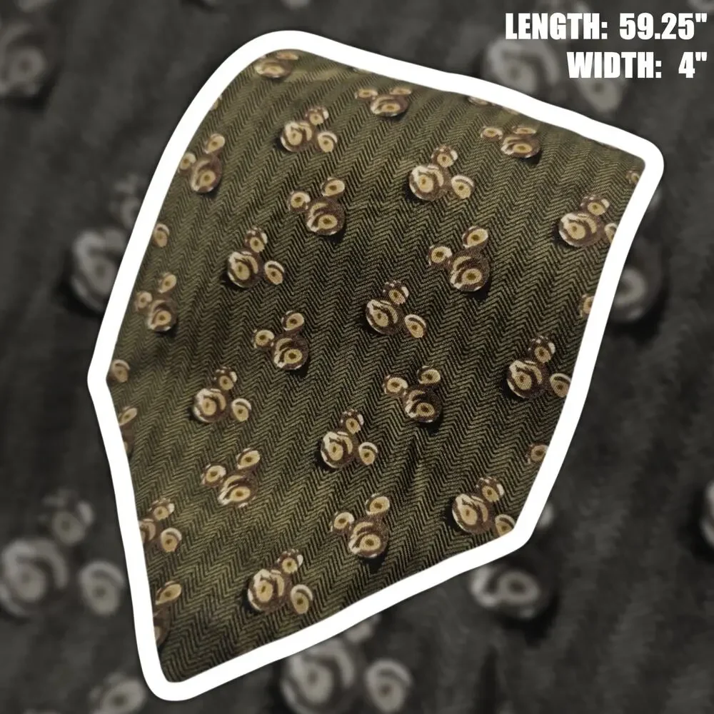 The Disney Store Mickey Mouse Silhouette Olive Green Herringbone Silk Tie 59.25